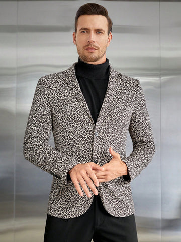 Men's Leopard Print Single Breasted Knit Blazer