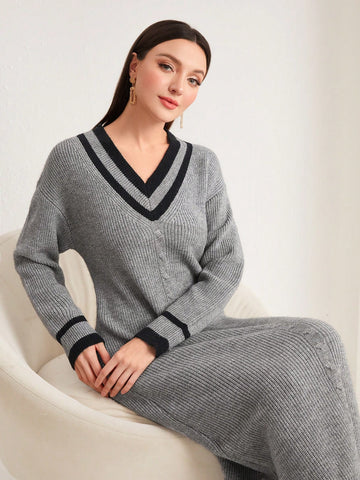 Women'S Contrast Trim Sweater Dress