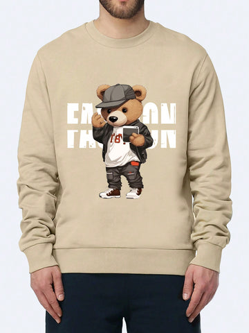 Men'S Cute Bear & Letter Printed Sweatshirt