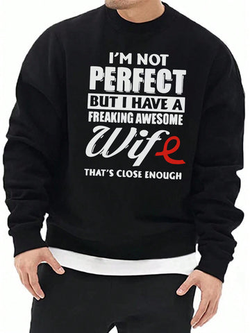 Men'S Round Neck Sweatshirt With Slogan Print