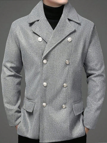 Men'S Turn-Down Collar Double-Breasted Woolen Coat