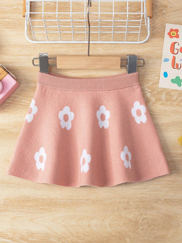 Baby Girls' Sweater And Skirt Set With Floral Pattern