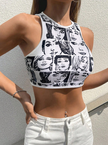 Women's Swimwear Top With Character Pattern Print Carnival
