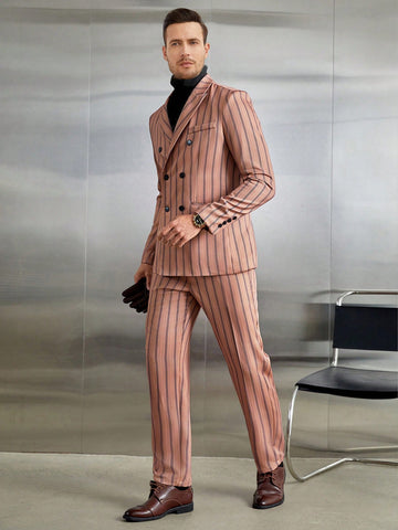 Men's Striped Double Breasted Weave Suit