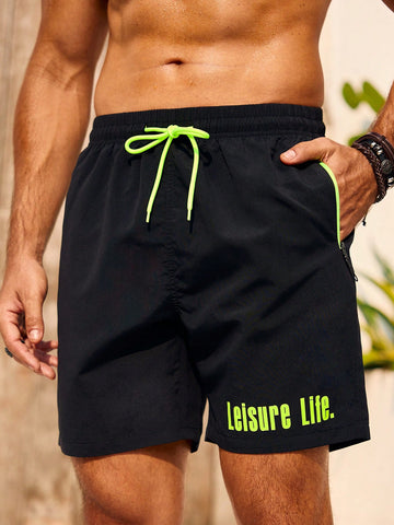 Men's Casual Beach Shorts With Letter Print