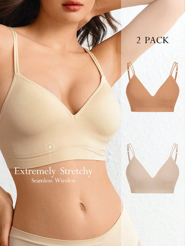 2pcs/set Solid Seamless Fixed Cup Bra