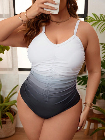 Plus Size Ombre Ruffle One-Piece Swimsuit Wedding