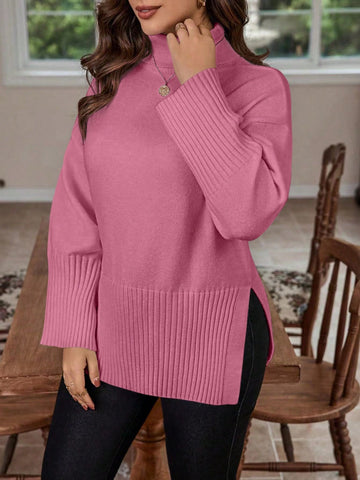 Plus Size Women's Turtleneck Drop-Shoulder Long Sleeve Sweater Pullover