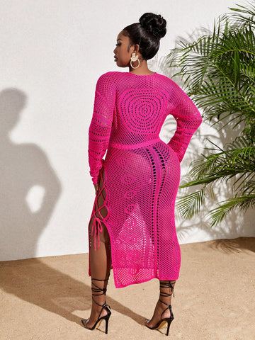 Plus Size Women's Crochet Hollow Out Sweater Dress