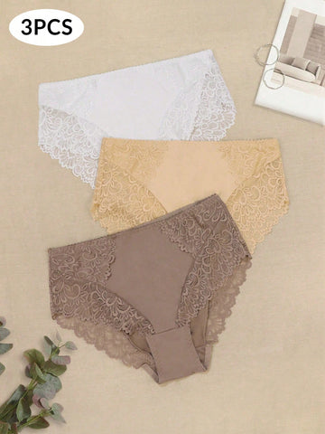 3pcs/set Women's Plus Size Lace Triangle Panties