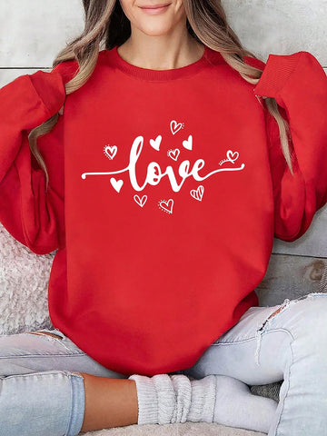 Plus Size Women's Love Printed Round Neck Sweatshirt