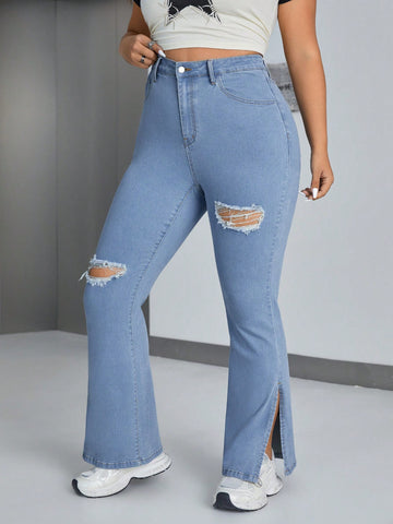 Plus Size Ripped Flared Jeans