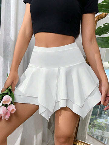 Women'S Solid Color Multi-Layer Hem Skirt
