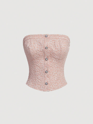 Button Front Tube Jacquard Top