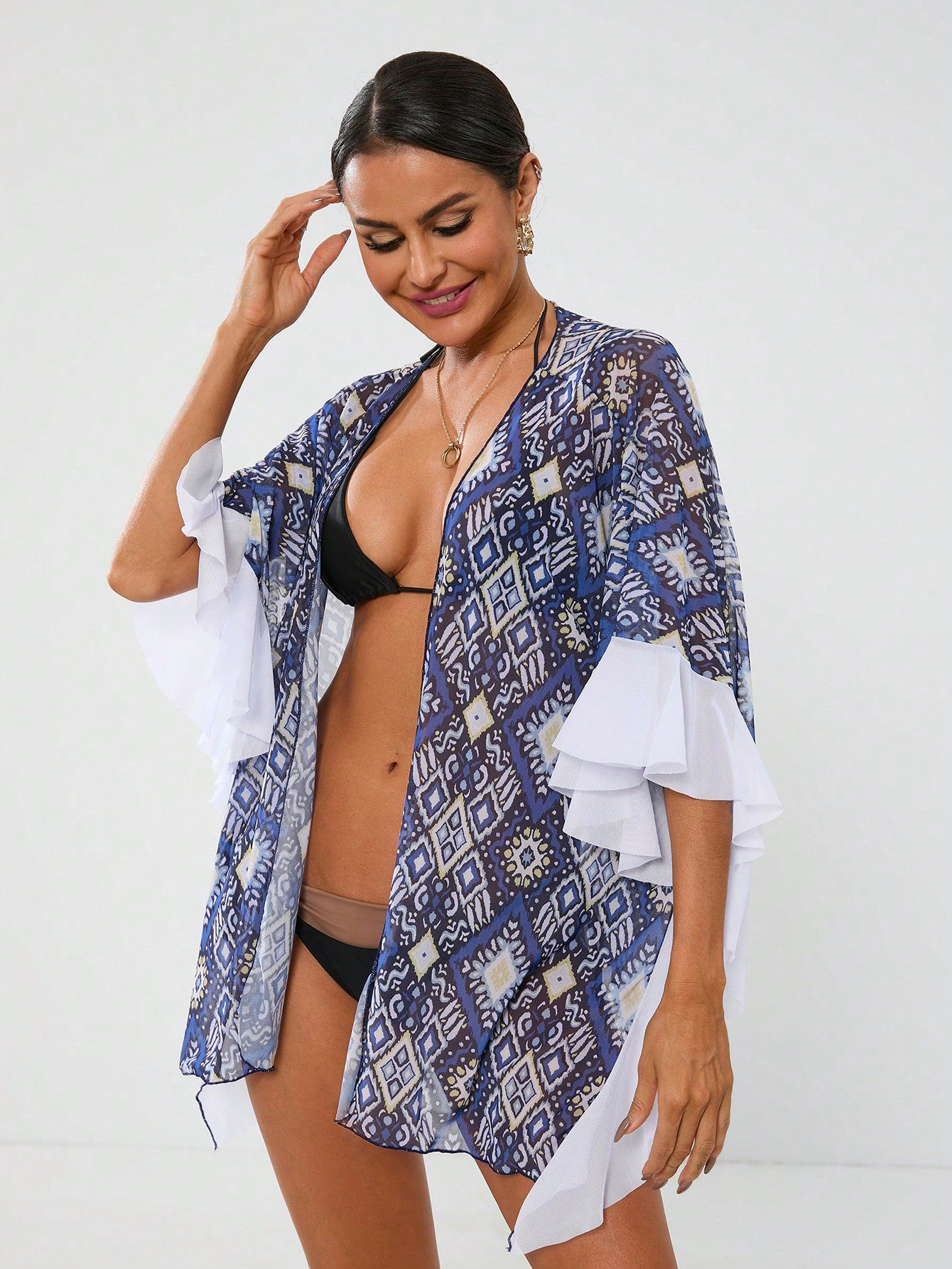 Women's Geometric Pattern Open Front Cover Up