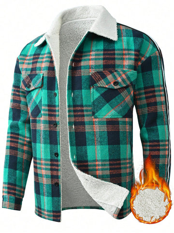 Men's Long Sleeve Woolen Plaid Jacket