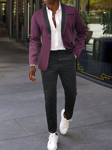 Men's Contrast Shawl Collar Suit Blazer And Pants Set