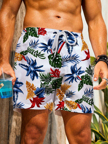 Men'S Beach Shorts With Leaf Print