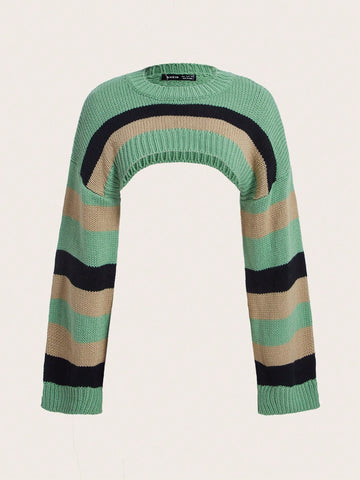 Women's Color Block Striped Cropped Sweater
