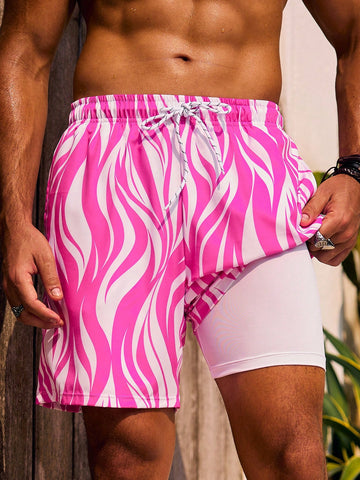 Men'S Zebra Pattern Printed Drawstring Waist Beach Shorts