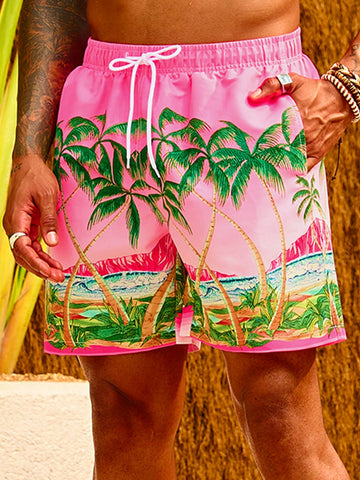 Men'S Palm Tree Printed Beach Shorts