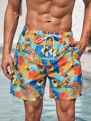 Men'S Plant And Flower Printed Beach Shorts