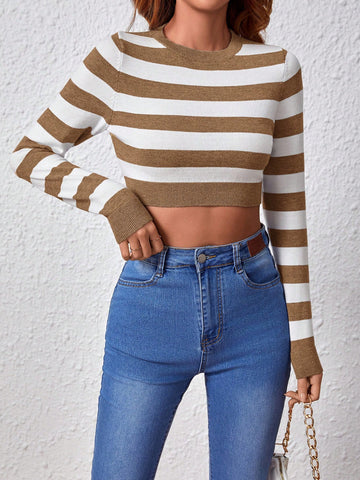 Women's Striped Long Sleeve Pullover Sweater