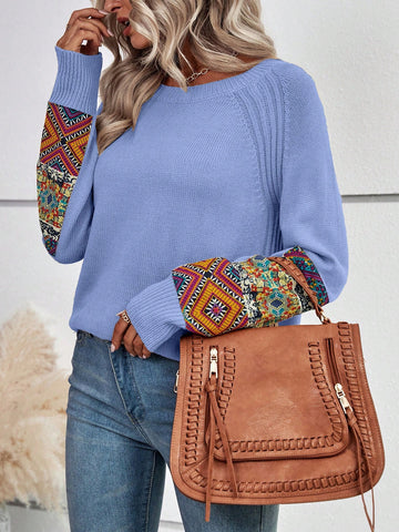 Printed Patchwork Sweater Pullover
