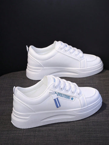 1pair Sporty & Fashionable Lightweight Women's Flat White Sneakers