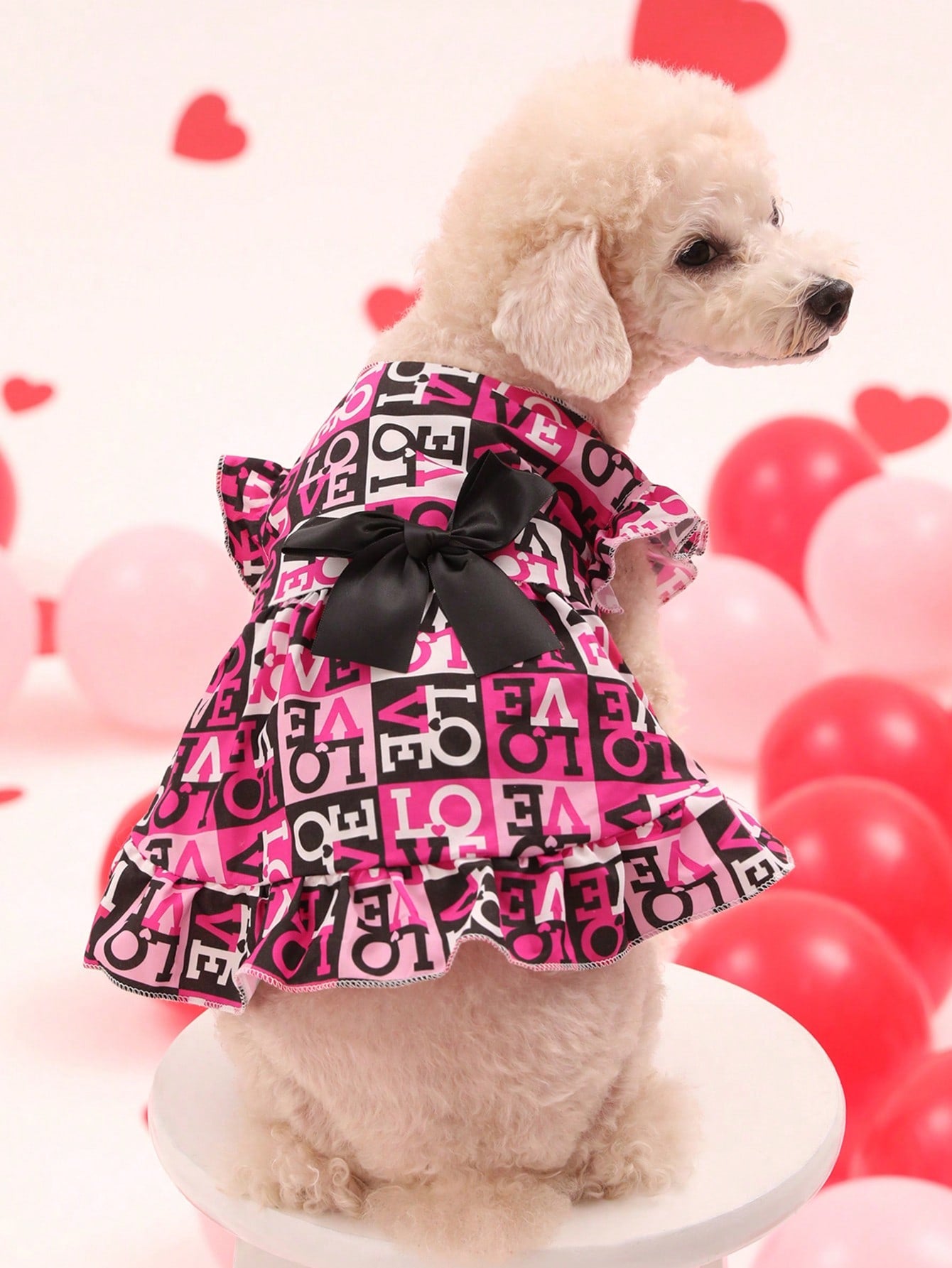 1pc Valentine's Day Love Letter & Checkered Pattern Printed Pet Dress With Ruffle Hem, For Cats And Dogs