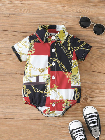 Baby Boy Contrast Color Chain Print Shirt Bodysuit