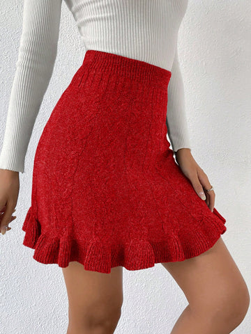 Vintage Ruffle Hem Sweater Skirt