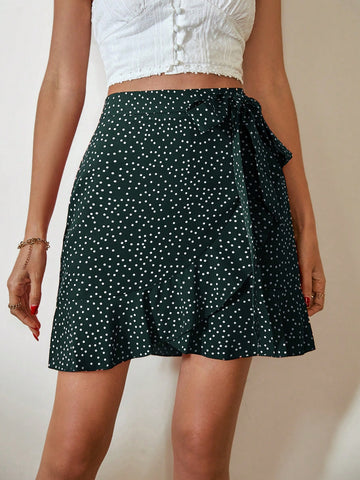 Women's Polka Dot Printed Wrap Style Skirt