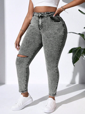 Plus Size Women's Ripped Sexy Skinny Jeans