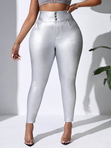 Plus Size Skinny High Waist Pants Sexy Party Outfit For Thanksgiving, Christmas