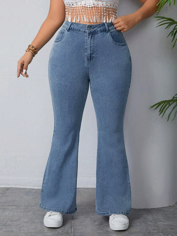 Plus Size Women's Slim Fit Bell Bottom Jeans