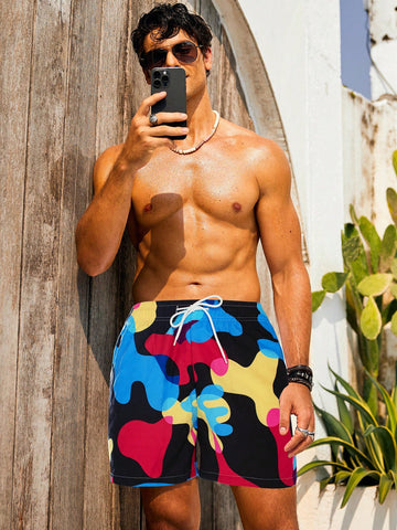 Men's Printed Beach Shorts With Drawstring Waist