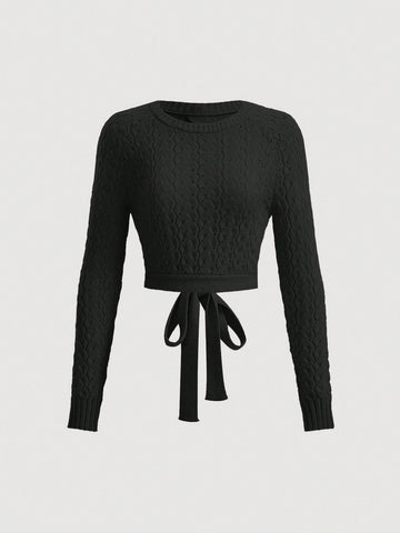 Women's Tie Back Cable Knit Sweater