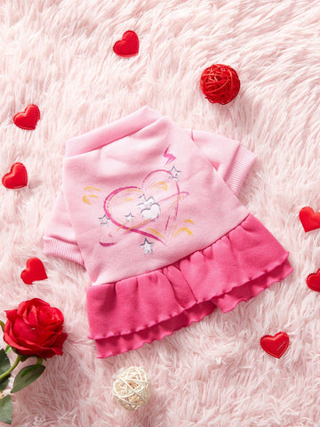 Pink Heart-Shaped Lock & Graffiti Printed Valentine's Day Pet Skirt For Cats And Dogs