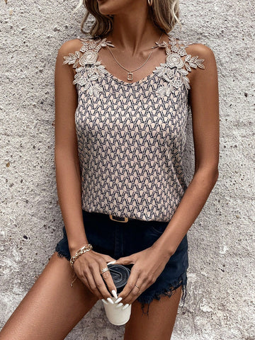 Women'S Printed Embroidery Strappy Camisole Tank Top For Summer