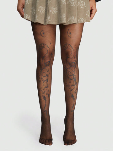 1pc Printed Snake Pattern Pantyhose Tights (Photo Retouched)