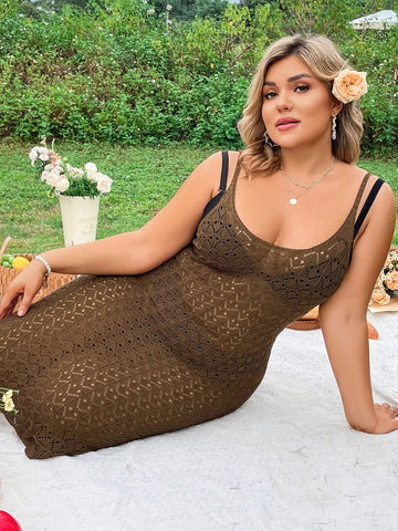 Plus Size Hollow Out Knitted Tank Top Dress