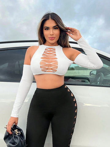Ladies' Sexy Hollow Out Off Shoulder Tight Crop Top