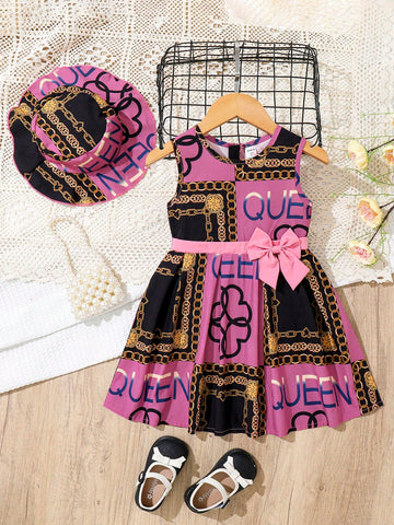 Little Girls' Printed Sleeveless Dress With A-Line Skirt For Spring/Summer Party/Festival