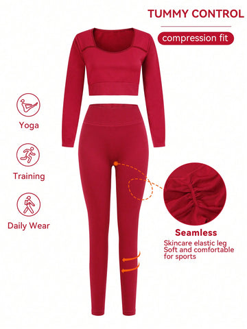 Plus Size Women's Long-Sleeved Sports Compression Suit