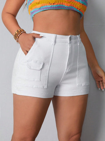 Plus Size Women'S Denim Shorts With Pockets