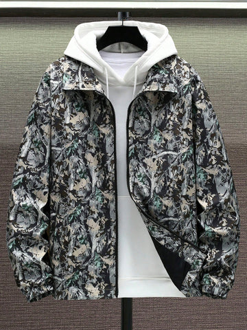 Men'S Camouflage Printed Front Zipper Jacket