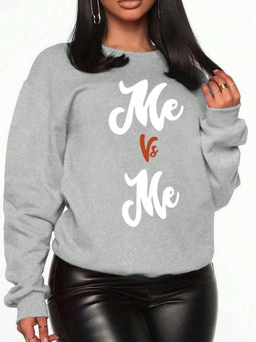 Plus Size Letter Printed Casual Sweatshirt