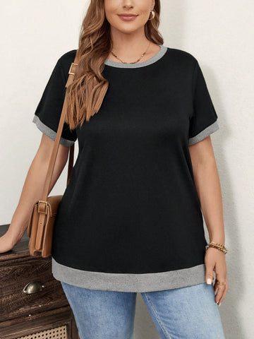 Plus Size Women's Casual Black Short Sleeve Sweatshirt