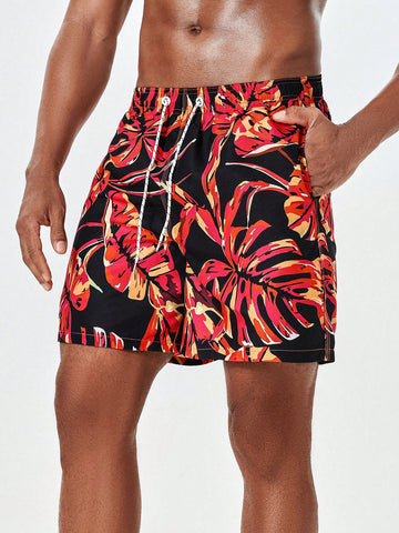 Men'S Tropical Printed Drawstring Waist Beach Shorts